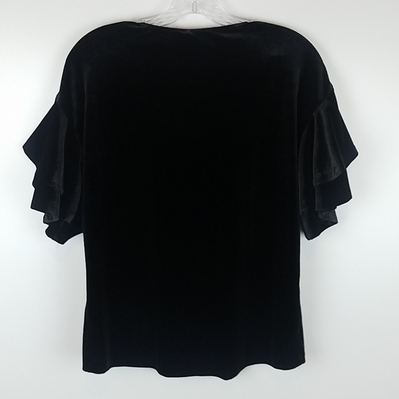 AQUA | BLACK VELVET RUFFLE SLEEVE SHIRT - Picture 7 of 7